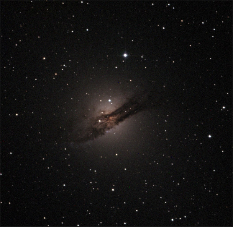 A prominent galaxy in the constellation of Centaurus.  The center of the galaxy contains a supermassive black hole. While the galaxy is the fifth brightest in the sky, it is only visible from low northern latitudes and the southern hemisphere.  Taken 2014-05-21 with T17, a Planewave 17"CDK telescope based at the Siding Spring Observatory in Australia. 